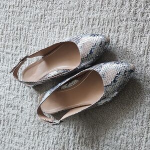 Vionic Women’s Jade Slingback Silver Boa Metallic Snakeskin Point Toe Flat Sz 9